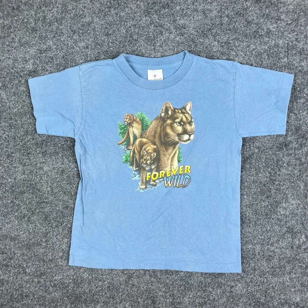 Aloré T-Shirt Youth Size 10-12 Blue Forever Wild Cougar Graphic Tee